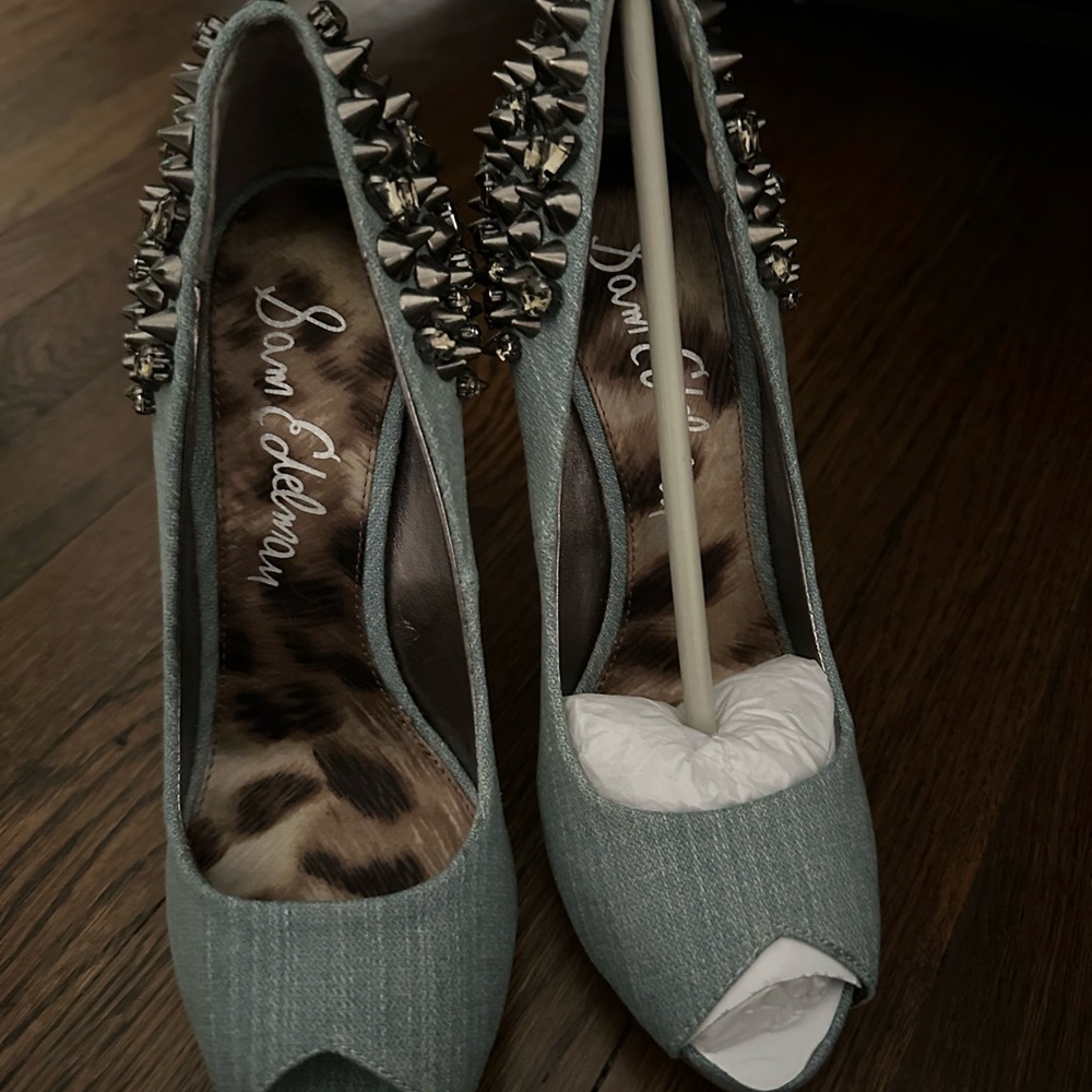 Sam Edelman Blue Silver Spiked Heels - Picture 3 of 4